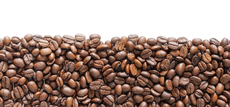 PSD many roasted coffee beans on white background coffee beans border with area for copy space