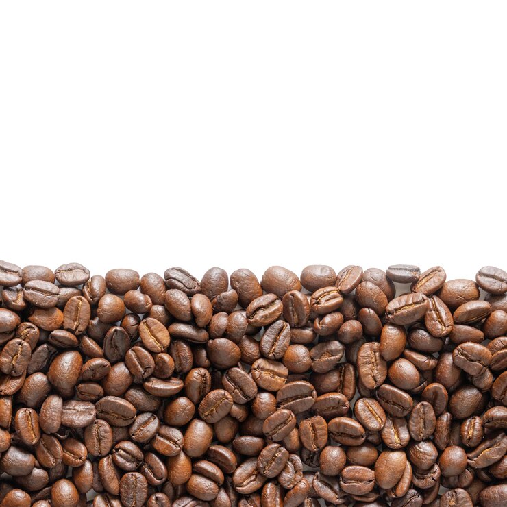 PSD many roasted coffee beans on white background coffee beans border with area for copy space