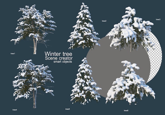 PSD 冬の多くの種類の木