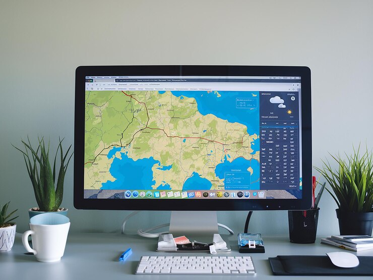 PSD a map of the area is on the screen of a computer