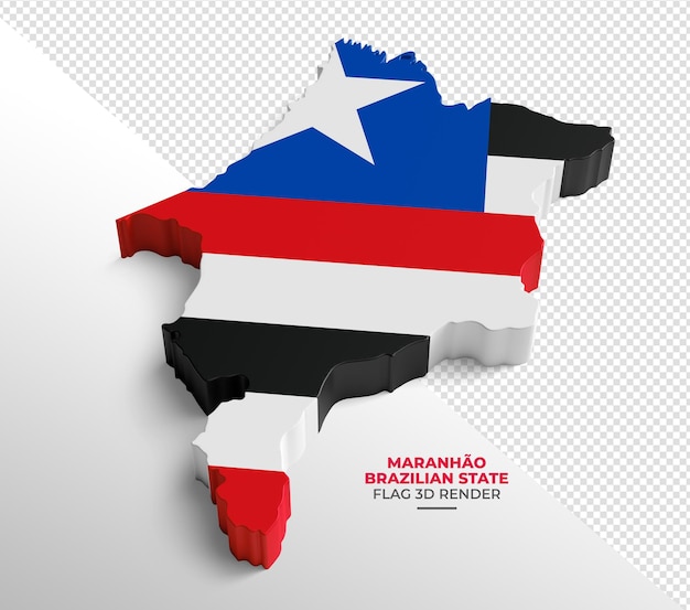 Map of brazilian state maranhao in 3d render with transparent background