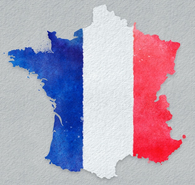 PSD map of france in watercolor with the colors of the french flag