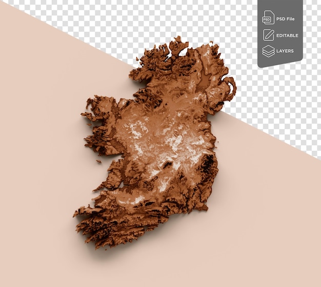 PSD map of ireland in old style brown graphics in a retro style vintage style high detailed