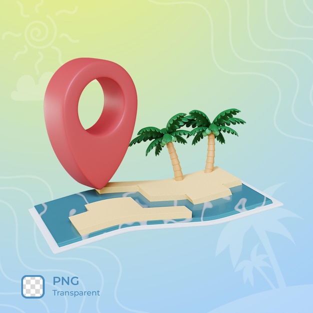 Map island 3d illustration render icon summer theme object