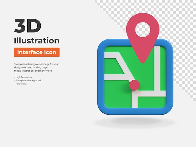 PSD illustrazione dell'icona 3d isolata dell'interfaccia dell'applicazione della posizione della mappa