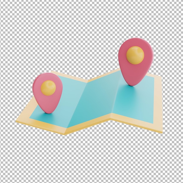 Map and location pin isolated on light background holiday vacation Time to travel 3d rendering