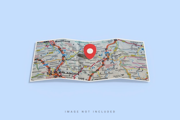 Map mockup design with 3d pin