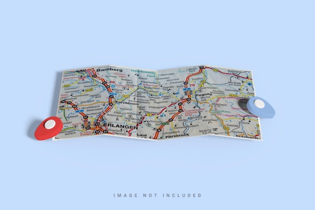 Map mockup design with 3d pin