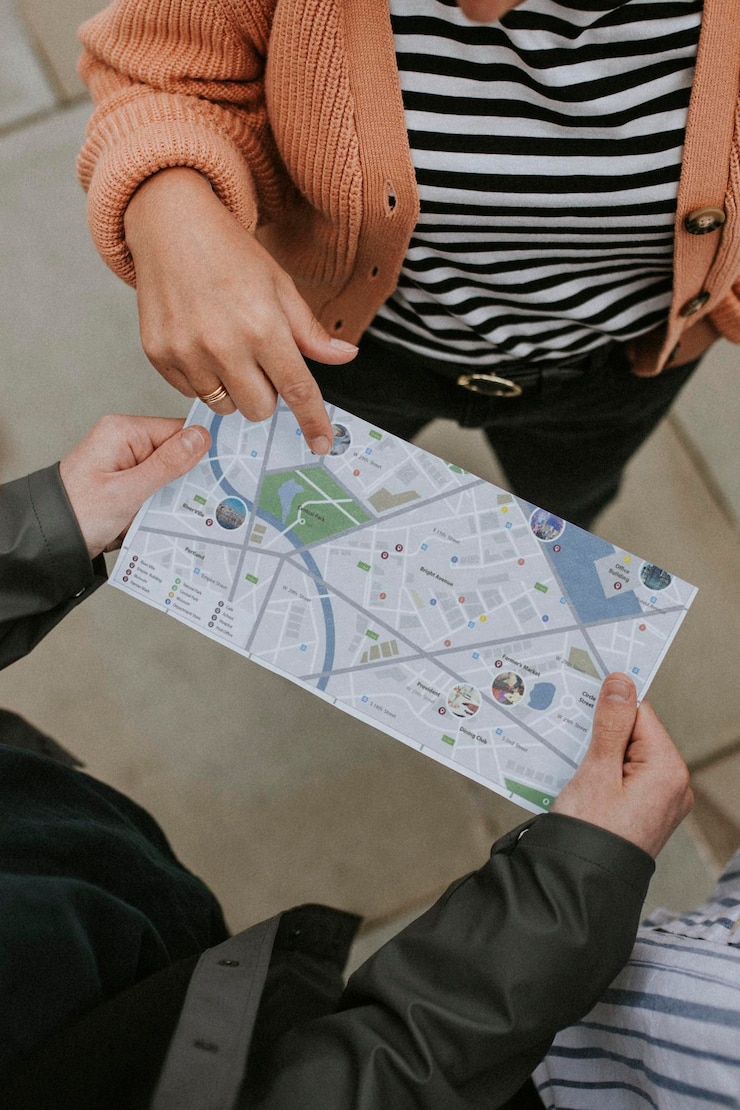 PSD map mockup psd being read by travelers