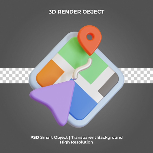 Map navigation 3d render isolated premium psd