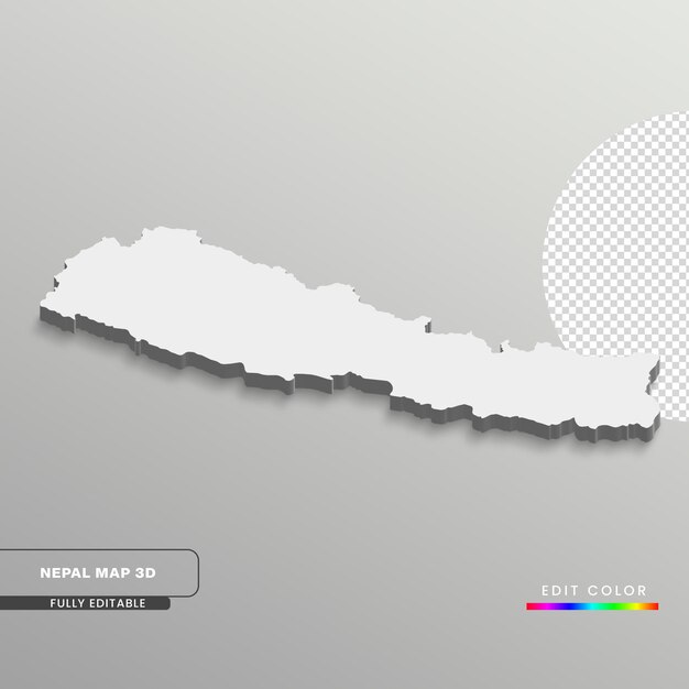 PSD una mappa del nepal su uno sfondo bianco mappa isometrica 3d completamente modificabile con gli stati