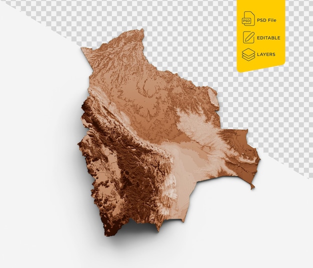 PSD レトロなスタイルのビンテージ高詳細な 3 d イラストの古いスタイルの茶色のグラフィックスでボリビアの地図