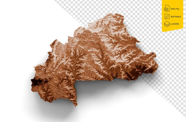 PSD ブルキナファソの地図 古いスタイルの茶色いグラフィックス レトロスタイルのヴィンテージ 高詳細な3dイラスト