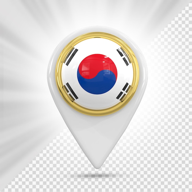 韓国の国旗と地図のピン