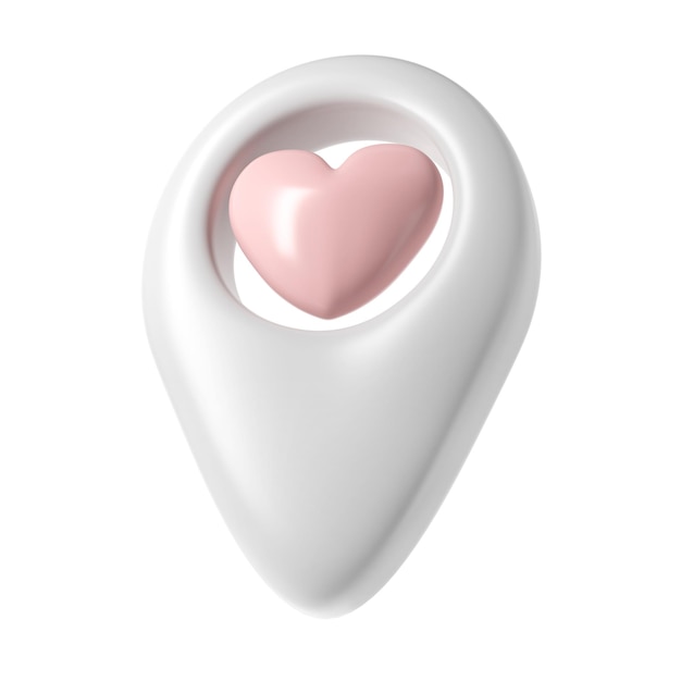 PSD map pointer 3d pin icon valentine witte geotag locatie punt met roze hart favorieten symbool