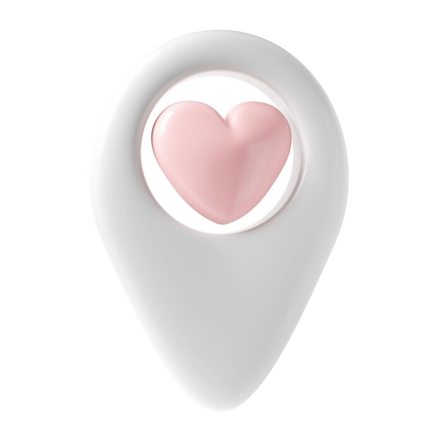 PSD map pointer 3d pin icon valentine witte geotag locatie punt met roze hart favorieten symbool