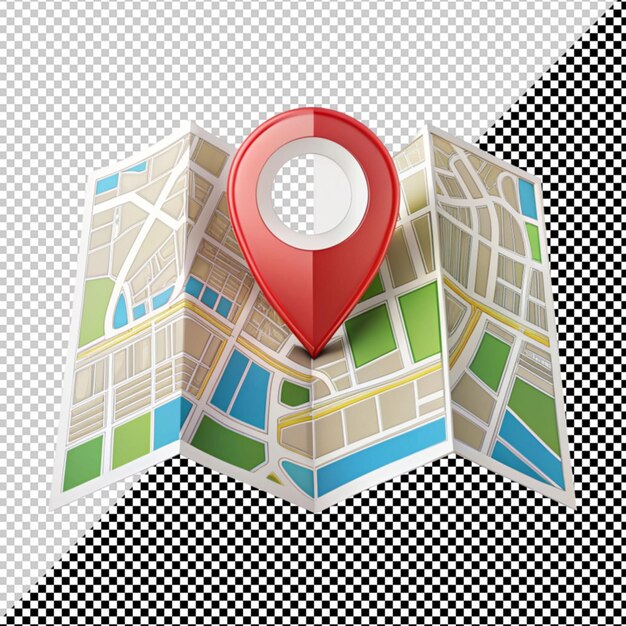 PSD map with location icon on transparent background