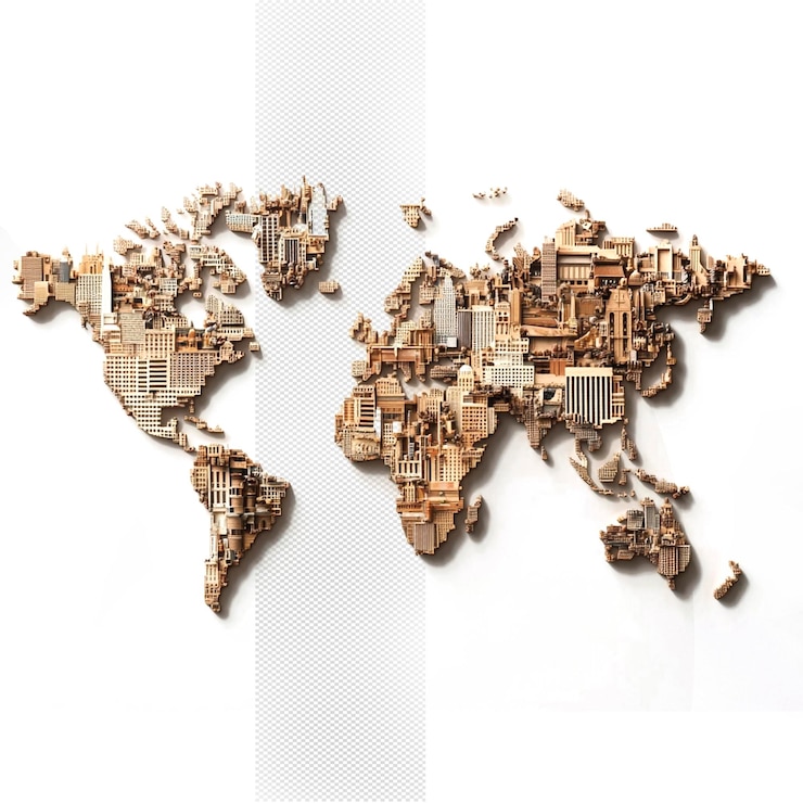 PSD a map of the world with the city