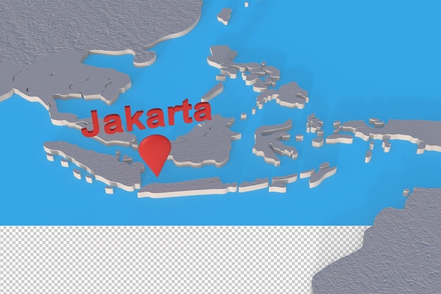 PSD mapa 3d dżakarta, stolica indonezji, renderowany obiekt ilustracja