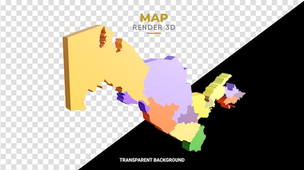 PSD mapa 3d z granicami kolorów regionów