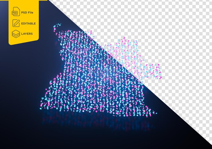 PSD mapa angoli różowo-niebieska abstrakt świecące cząstki pęcherzyki kulki mapa cyfrowa ilustracja 3d