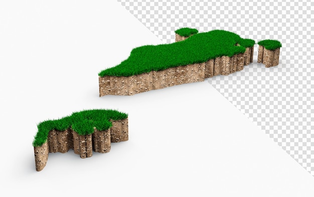 PSD mapa bahrajnu przekrój geologii ziemi gleby z zieloną trawą i ilustracją 3d tekstury gruntu skalnego