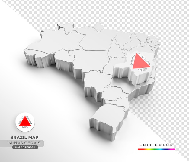 Mapa Brazylii Z Flagą Stanu Minas Gerais W Renderowaniu Izometrycznym 3d