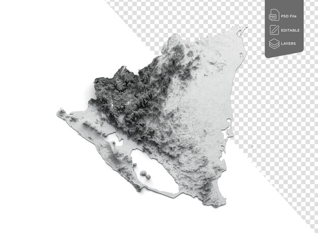 PSD mapa flagi nikaragui relief zacieniony kolor mapa wysokości na odizolowanym tle ilustracja 3d