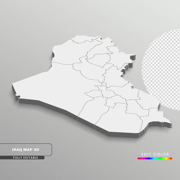 PSD mapa iraku na szarym tle w pełni edytowalna mapa izometryczna 3d z państwami