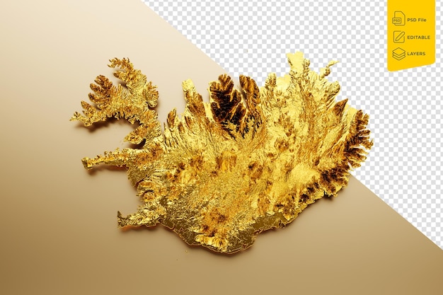 PSD mapa islandii złoty metal kolor mapa wysokości tło ilustracja 3d