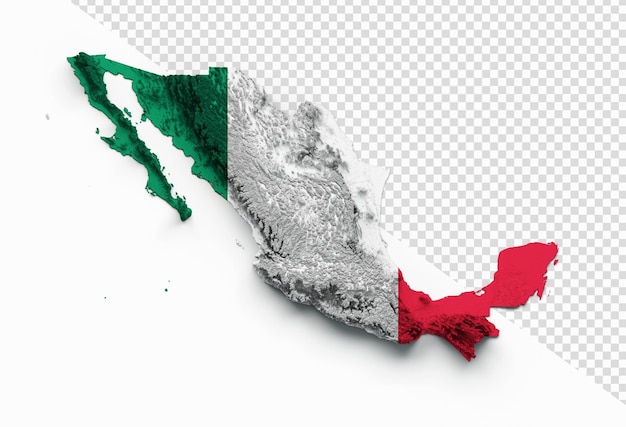 Mapa Meksyku Flaga Meksyku Zacieniony relief Kolorowa mapa wysokości na odizolowanym tle ilustracja 3D