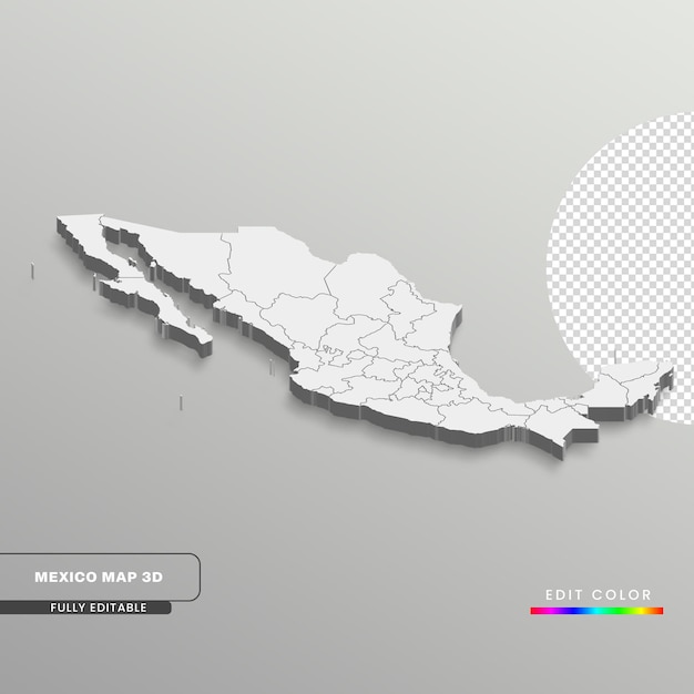 PSD mapa meksyku na szarym tle w pełni edytowalna izometryczna mapa 3d z państwami