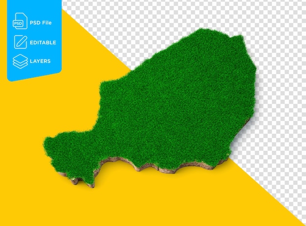 PSD mapa nigeru przekrój geologii ziemi gleby z zieloną trawą i ilustracją 3d tekstury gruntu skalnego