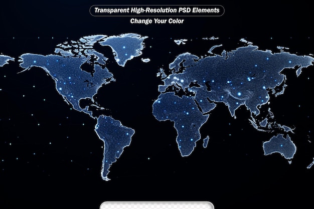 PSD mapa świata na technologicznym tle świecące linie symbole internetu