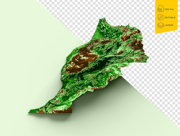 Mapa topograficzna Maroka 3D Realistyczny kolor mapy na pastelowym zielonym tle Ilustracja 3D