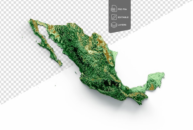 PSD mapa topograficzna meksyku 3d realistyczna mapa kolorowa ilustracja 3d
