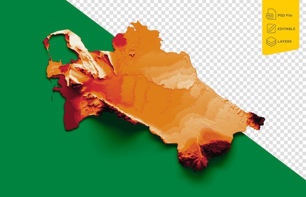 Mapa Turkmenistanu Flaga kolory pomarańczowe i białe odcienie Relief Mapa na zielonym tle Ilustracja 3d