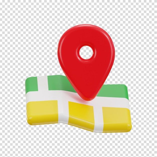 PSD mapa z ikoną podróży gps ilustracja wektorowa renderingu 3d