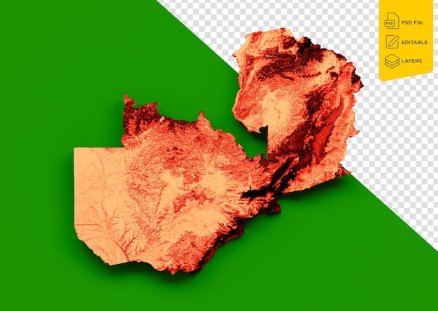 PSD mapa zambii z flagą kolory zielone i pomarańczowe karta relief 3d ilustracja