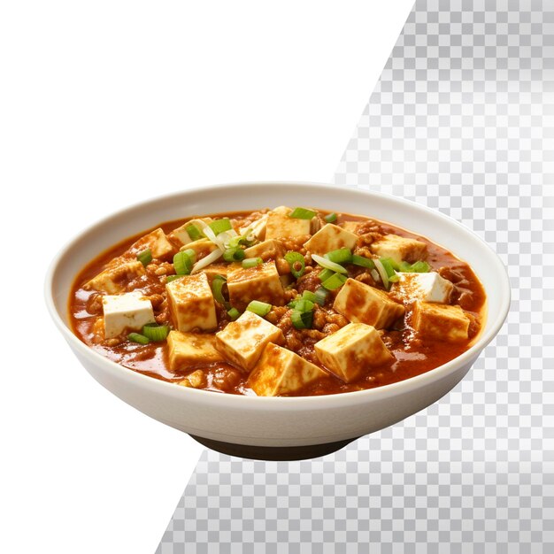 PSD mapo tofu mapotofu smażone tofu w gorącym sosie kuchnia sichuan chińskie jedzenie izolowane