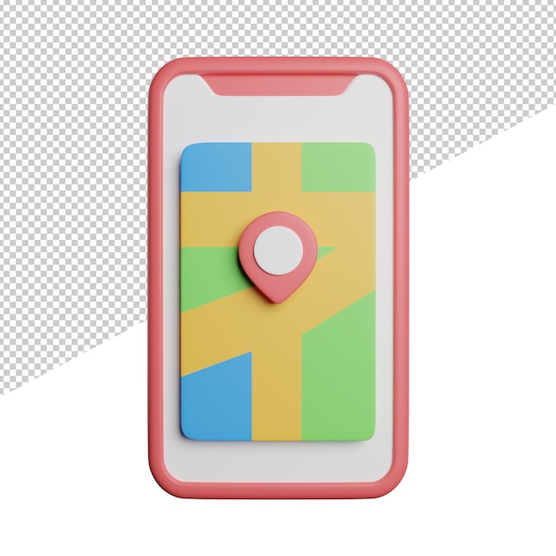 지도 위치 앱 전면 보기 투명 배경에 3d 렌더링 아이콘 그림
