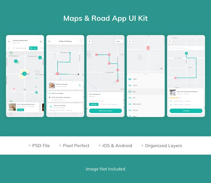 PSD maps amp road app ui kit