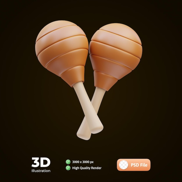 Maracas music tools 3d illustration