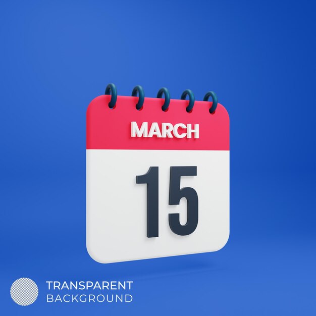 March Realistic Calendar Icon 3D Illustration Date March 15