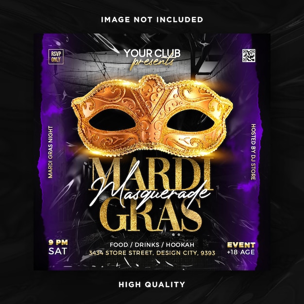 PSD mardi gras brazil festival flyer with mask carnival poster template