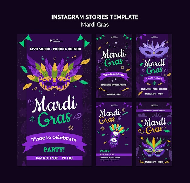 PSD mardi gras carnival instagram stories template