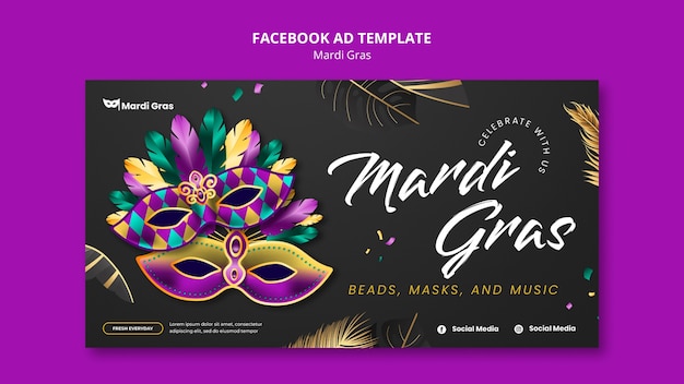 PSD template di facebook per la celebrazione del mardi gras