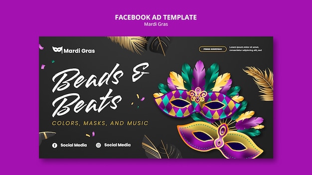 PSD template di facebook per la celebrazione del mardi gras