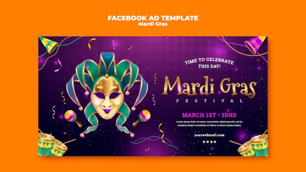 PSD template facebook per la celebrazione del mardi gras