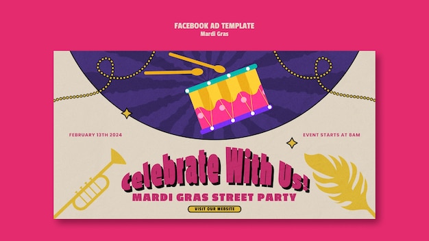 PSD template facebook per la celebrazione del mardi gras